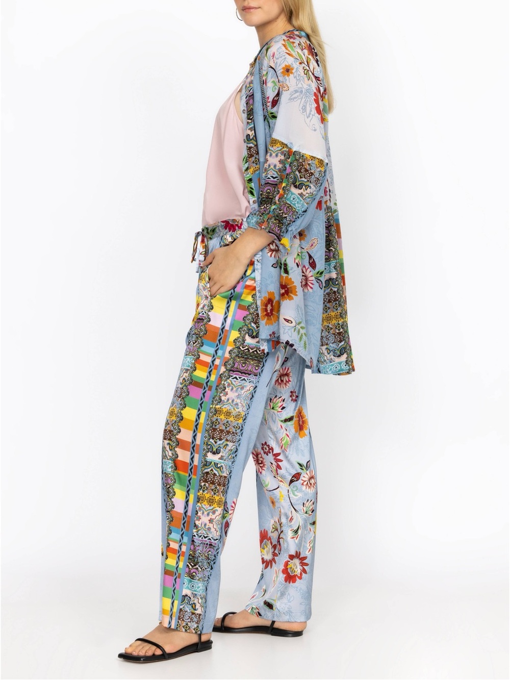 NWT Johnny Was Rainbow Liza Side Stripe Wide-Leg Silk Pants